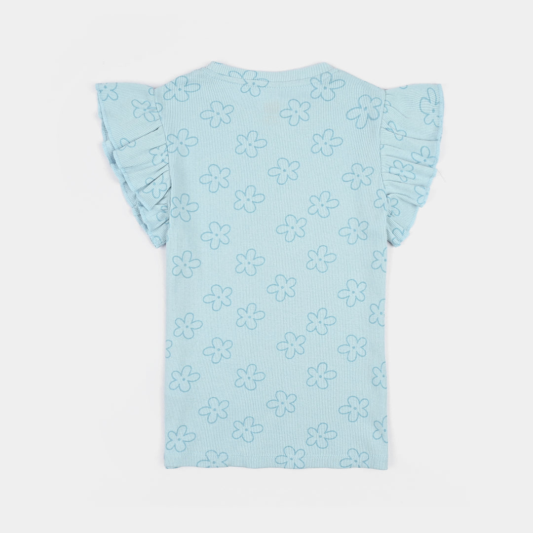 Girls Cotton Baby Rib 2 Piece Suit Flowers-Blue