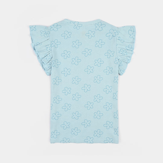 Girls Cotton Baby Rib 2 Piece Suit Flowers-Blue