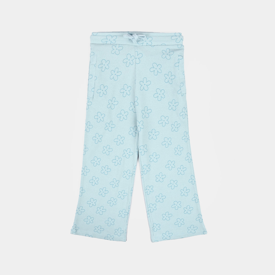 Girls Cotton Baby Rib 2 Piece Suit Flowers-Blue
