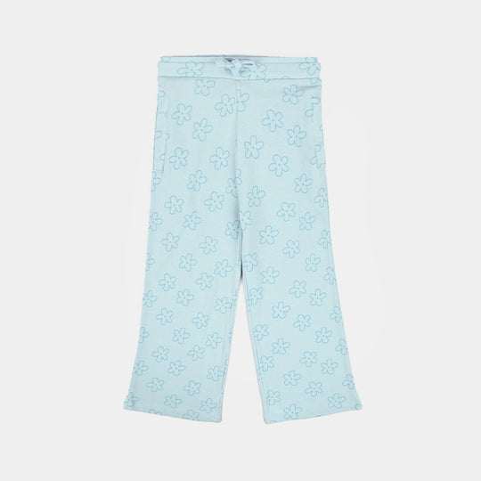 Girls Cotton Baby Rib 2 Piece Suit Flowers-Blue