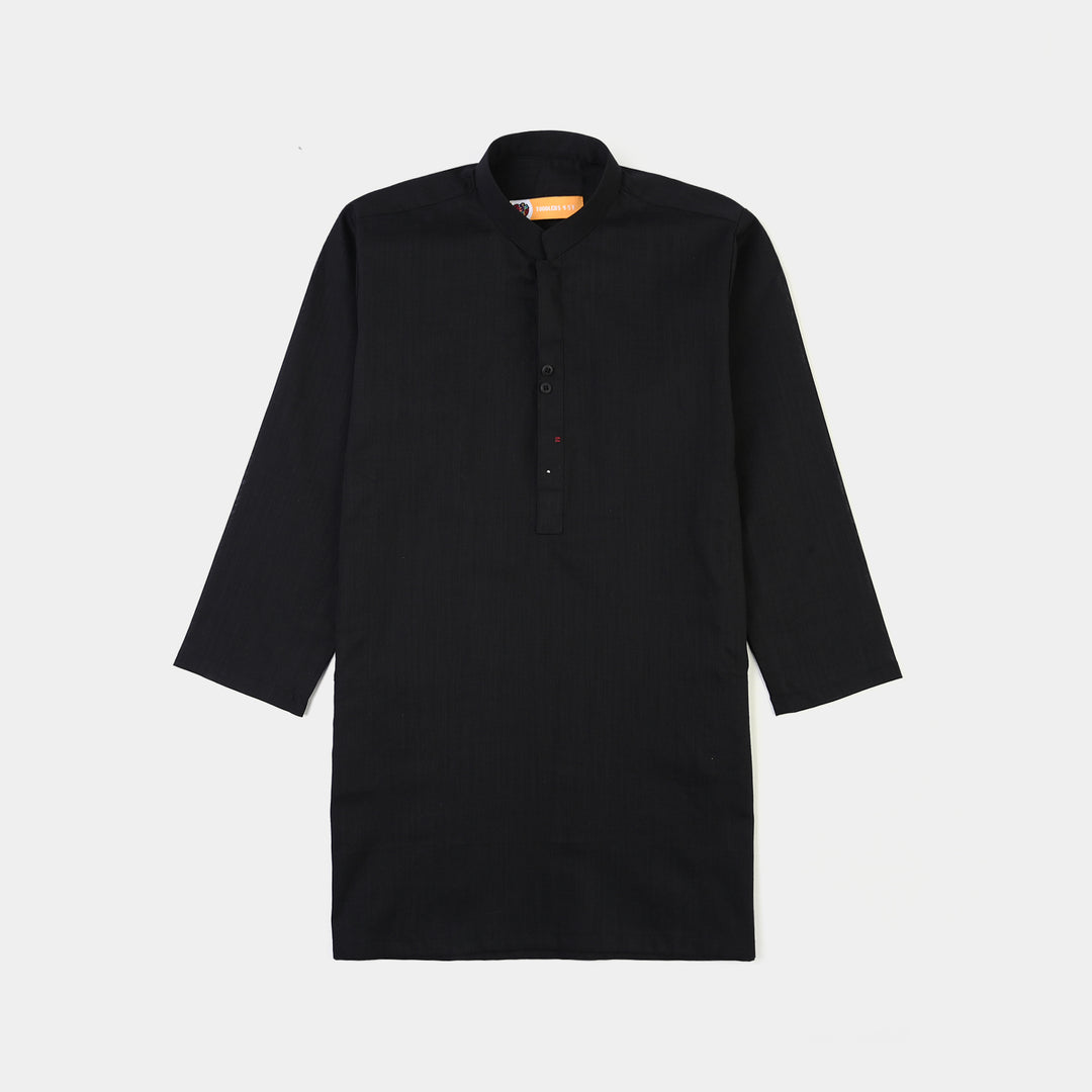 Boys Cotton Slub 3Piece Suit (Black Puff)