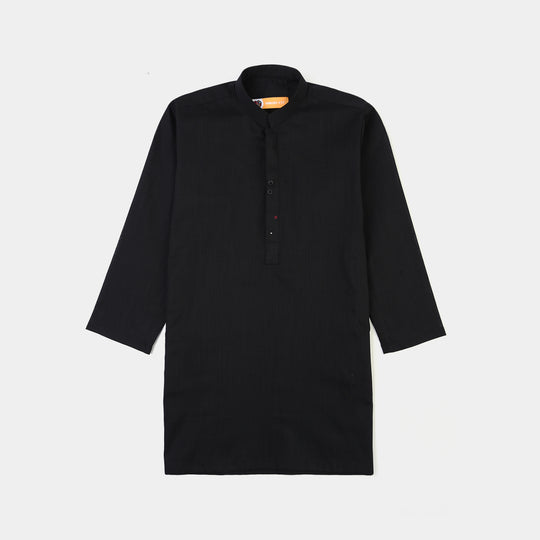 Boys Cotton Slub 3Piece Suit (Black Puff)