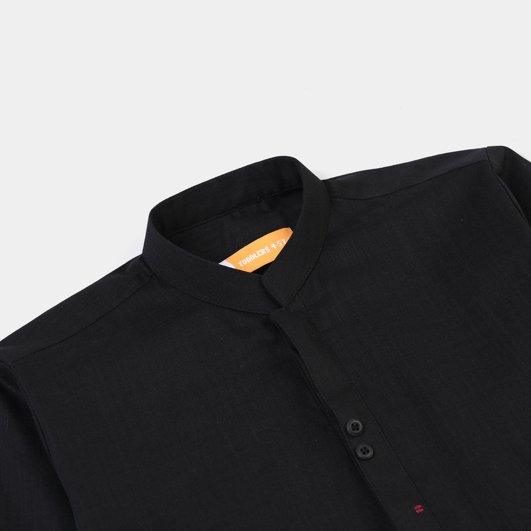 Boys Cotton Slub 3Piece Suit (Black Puff)