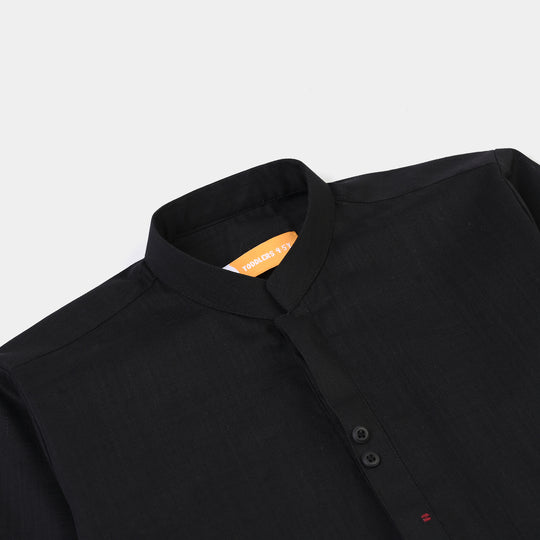 Boys Cotton Slub 3Piece Suit (Black Puff)