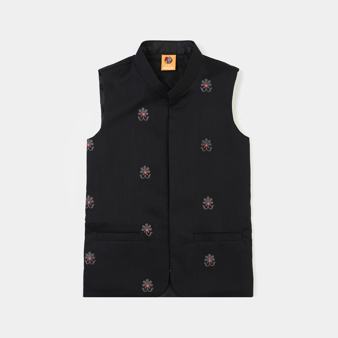 Boys Cotton Slub 3Piece Suit (Black Puff)