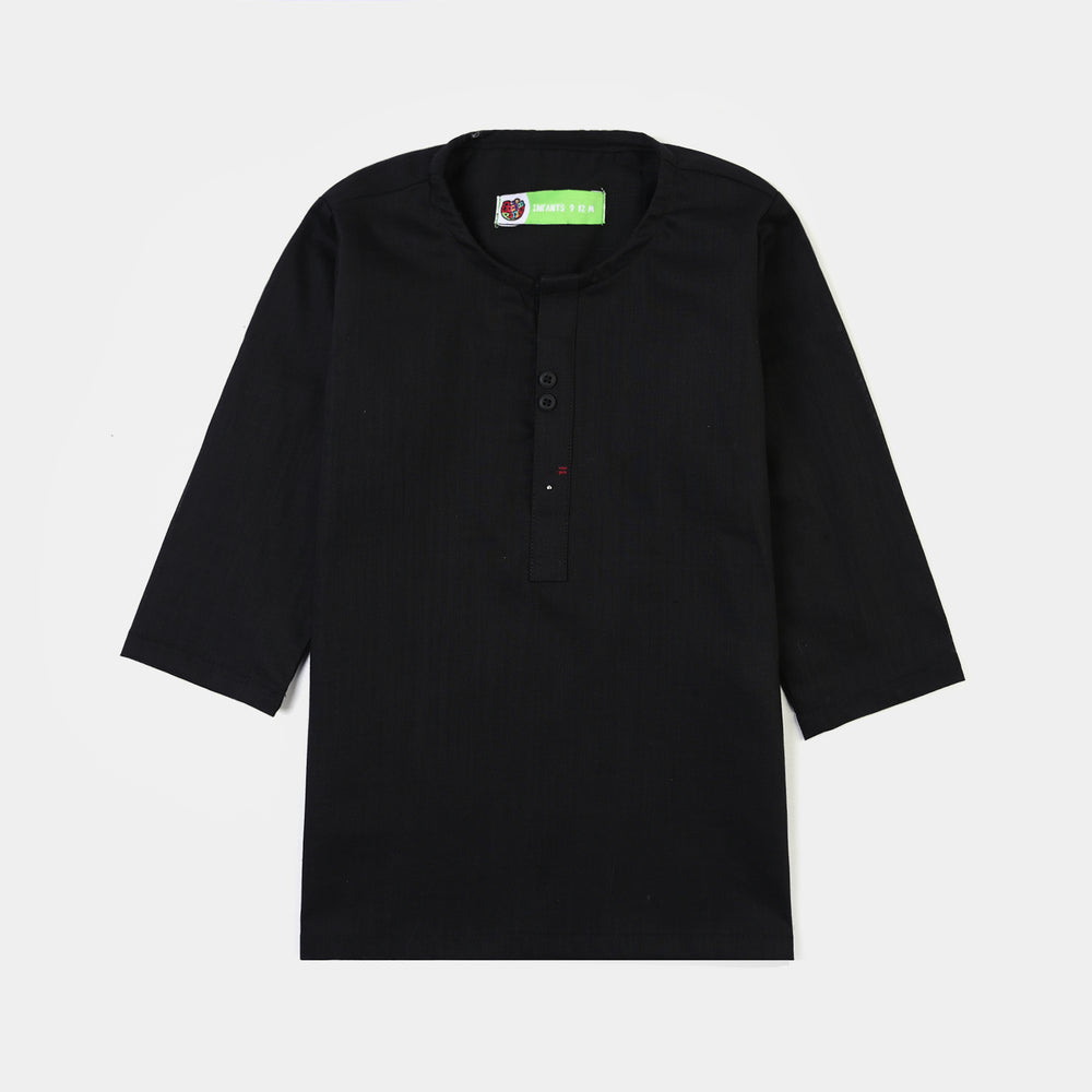 Infant Boys Cotton Slub 3Piece Suit (Black Puff)