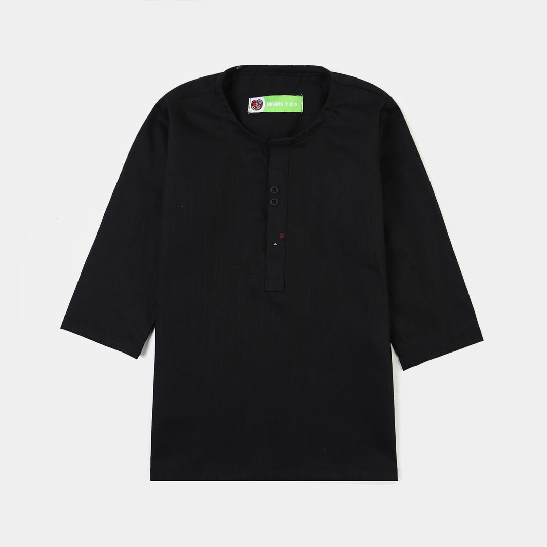 Infant Boys Cotton Slub 3Piece Suit (Black Puff)