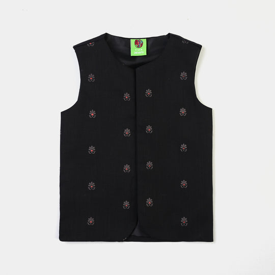 Infant Boys Cotton Slub 3Piece Suit (Black Puff)