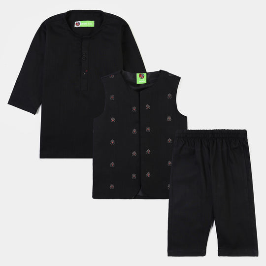 Infant Boys Cotton Slub 3Piece Suit (Black Puff)