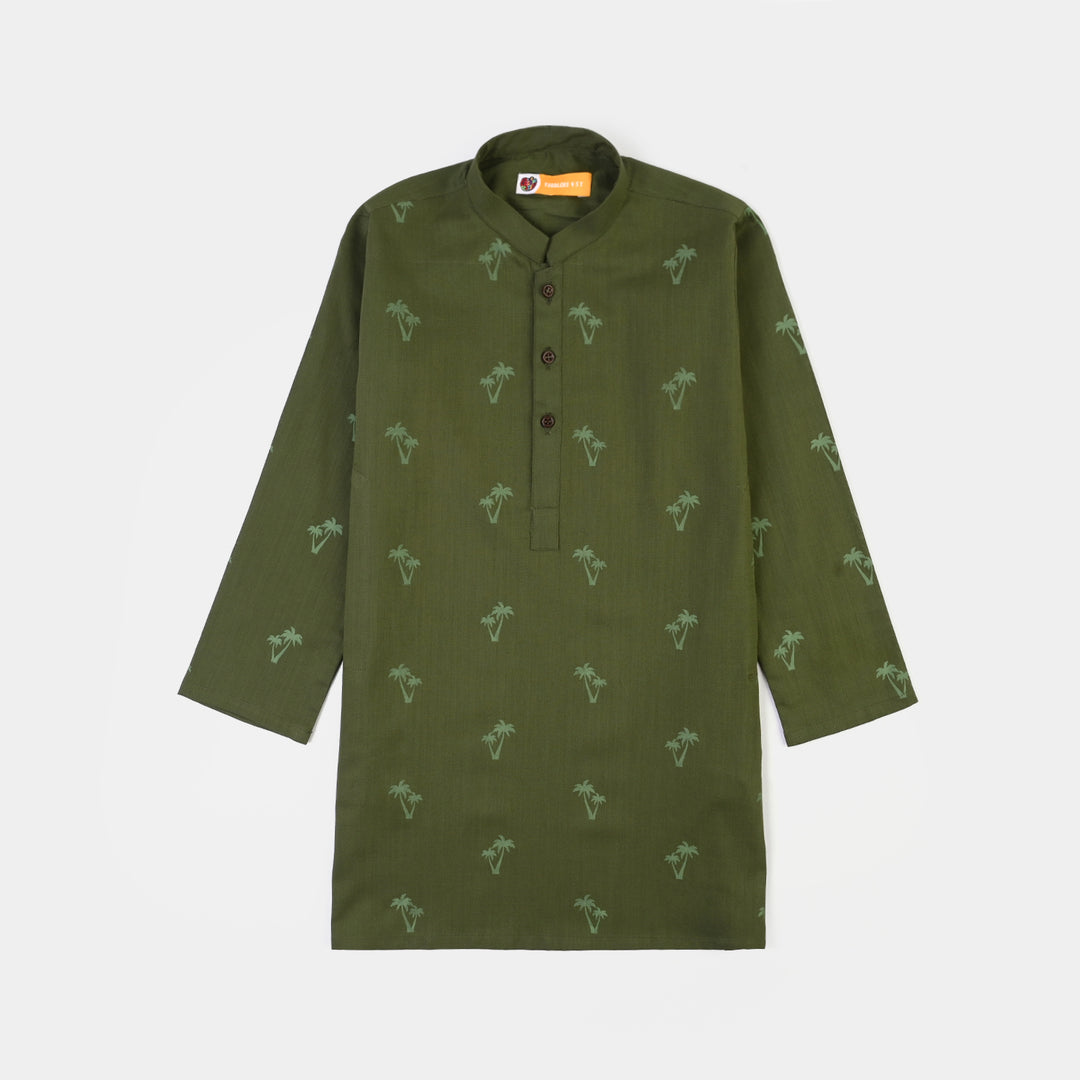 Boys Cotton Slub Printed Kurta (Riffle Green)