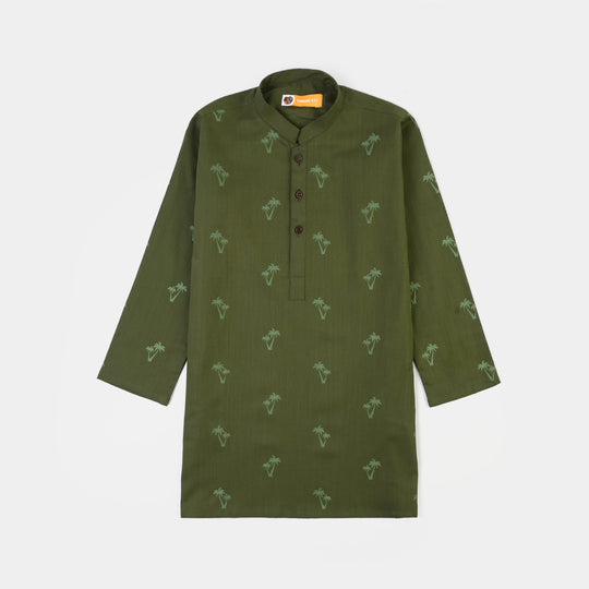Boys Cotton Slub Printed Kurta (Riffle Green)