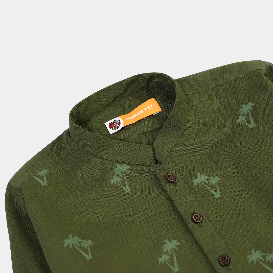 Boys Cotton Slub Printed Kurta (Riffle Green)