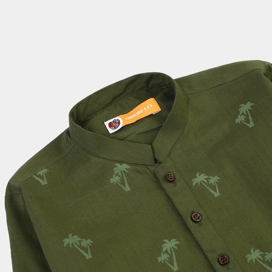 Boys Cotton Slub Printed Kurta (Riffle Green)