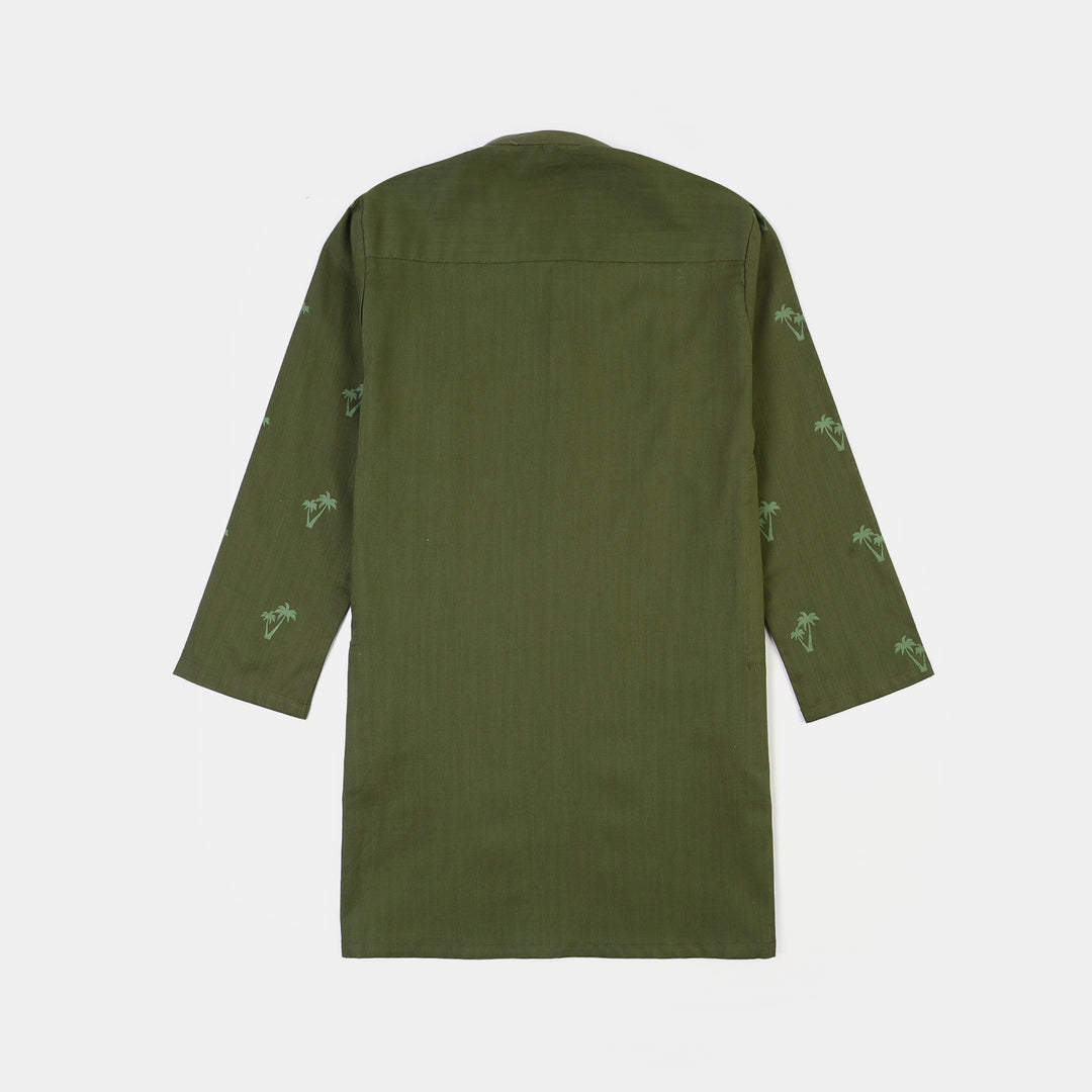 Boys Cotton Slub Printed Kurta (Riffle Green)