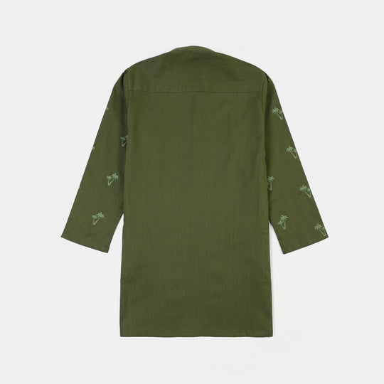 Boys Cotton Slub Printed Kurta (Riffle Green)