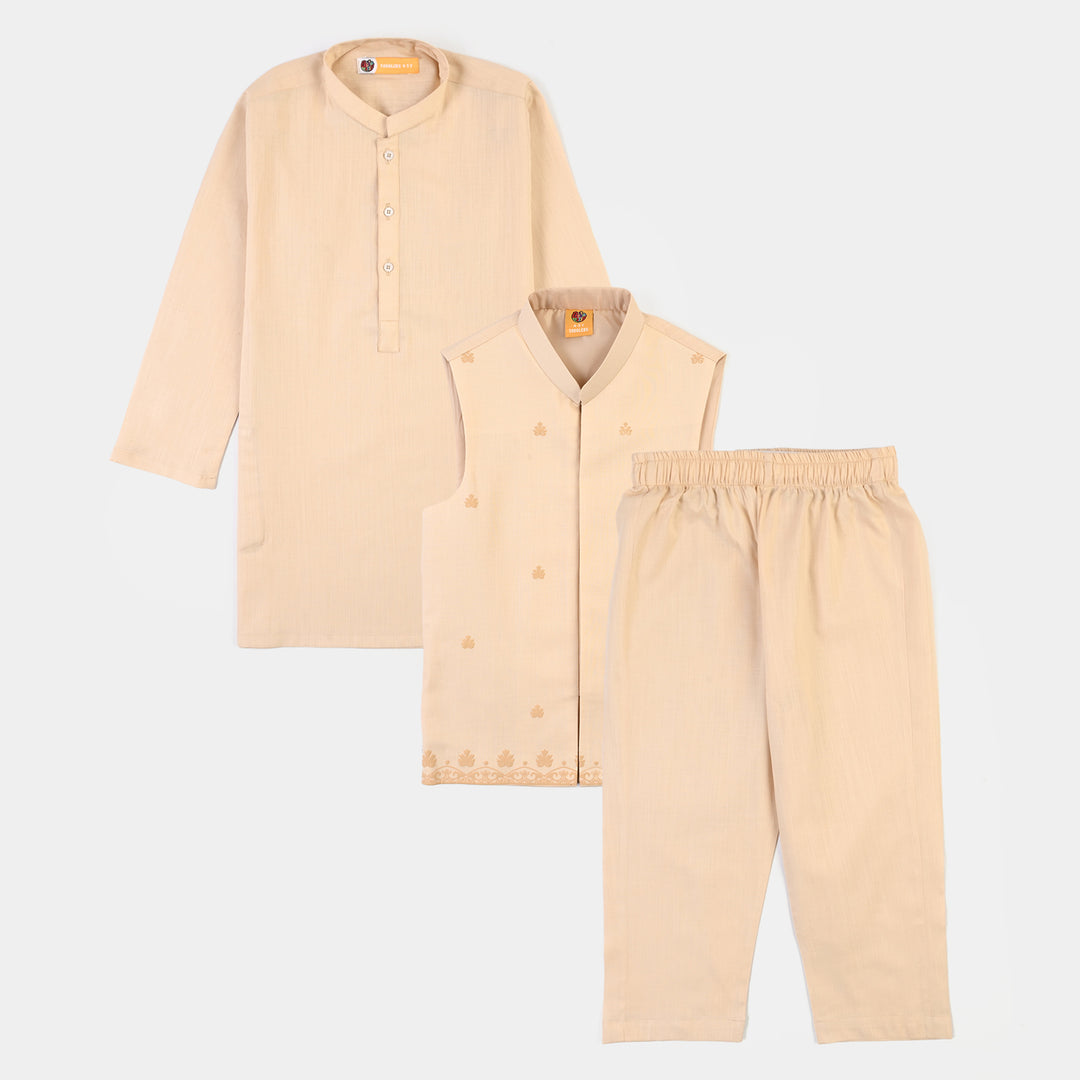 Boys Cotton Slub 3Piece Suit (Peach Punch)