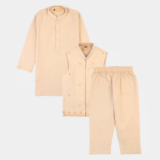 Boys Cotton Slub 3Piece Suit (Peach Punch)