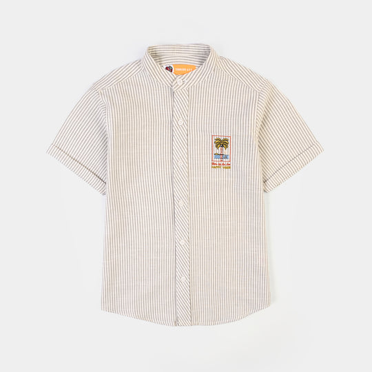Boys Yarn Dyed Shirt (Born By The Sea)-Grey Stripe