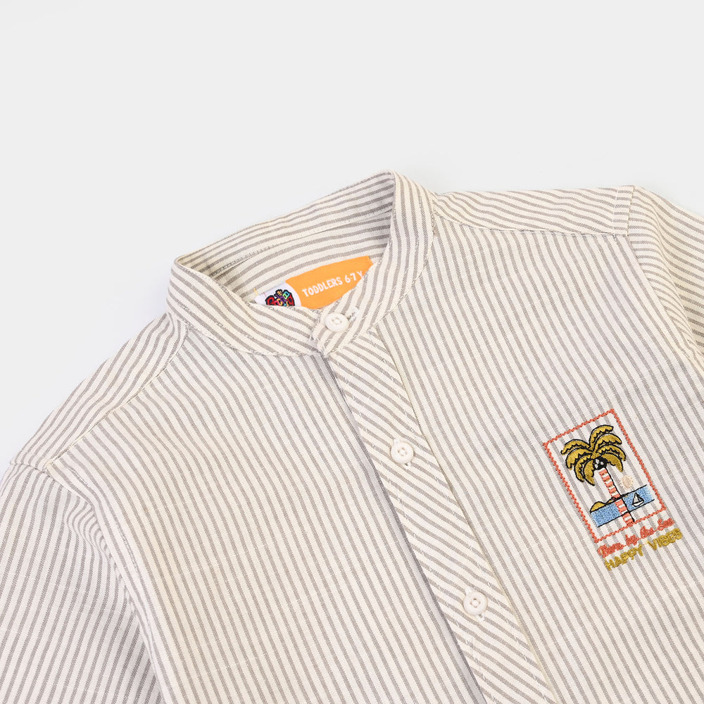 Boys Yarn Dyed Shirt (Born By The Sea)-Grey Stripe