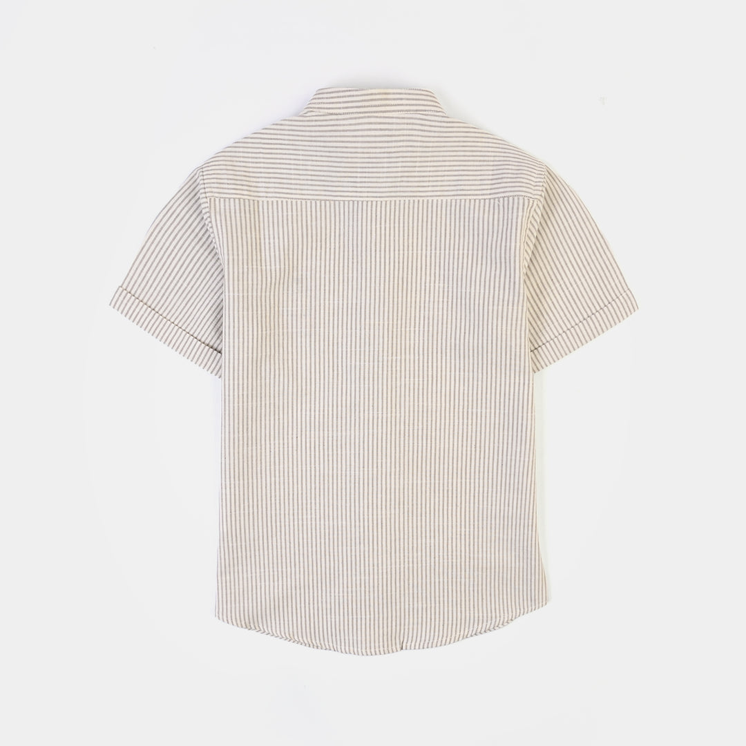 Boys Yarn Dyed Shirt (Born By The Sea)-Grey Stripe