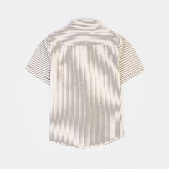 Boys Yarn Dyed Shirt (Born By The Sea)-Grey Stripe