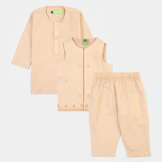 Infant Boys Cotton Slub 3Piece Suit (Peach Punch)