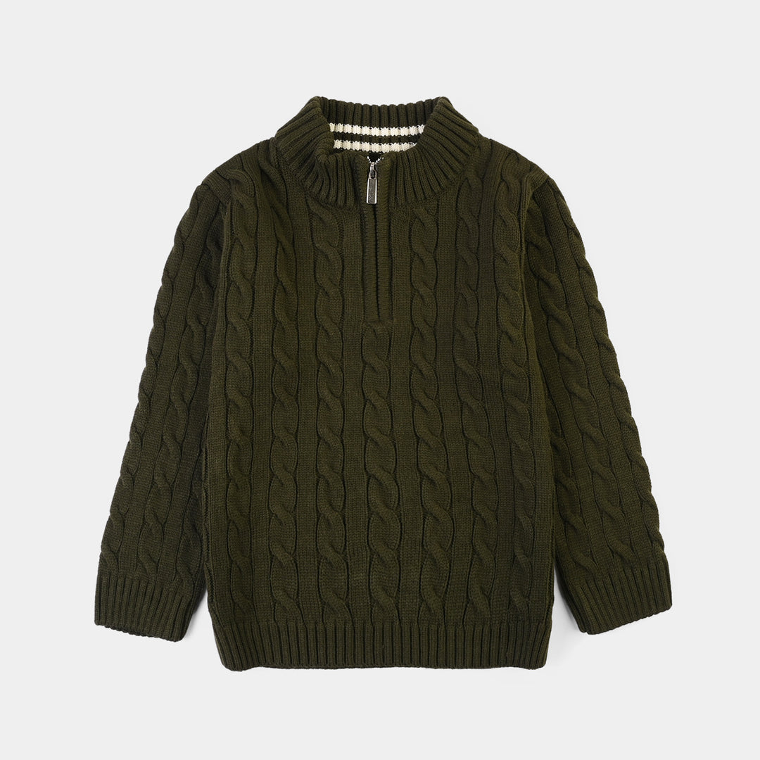 Boys Acrylic Sweater-Twisted-Olive-green