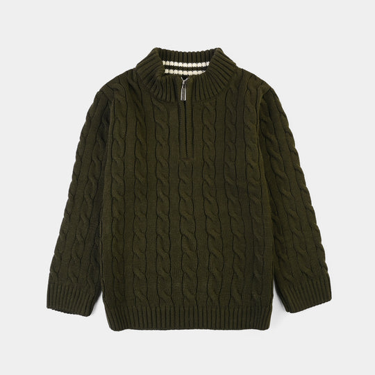Boys Acrylic Sweater-Twisted-Olive-green