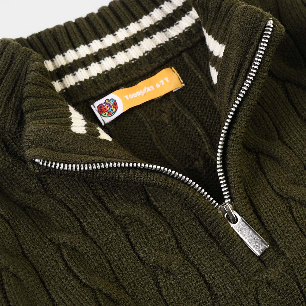 Boys Acrylic Sweater-Twisted-Olive-green