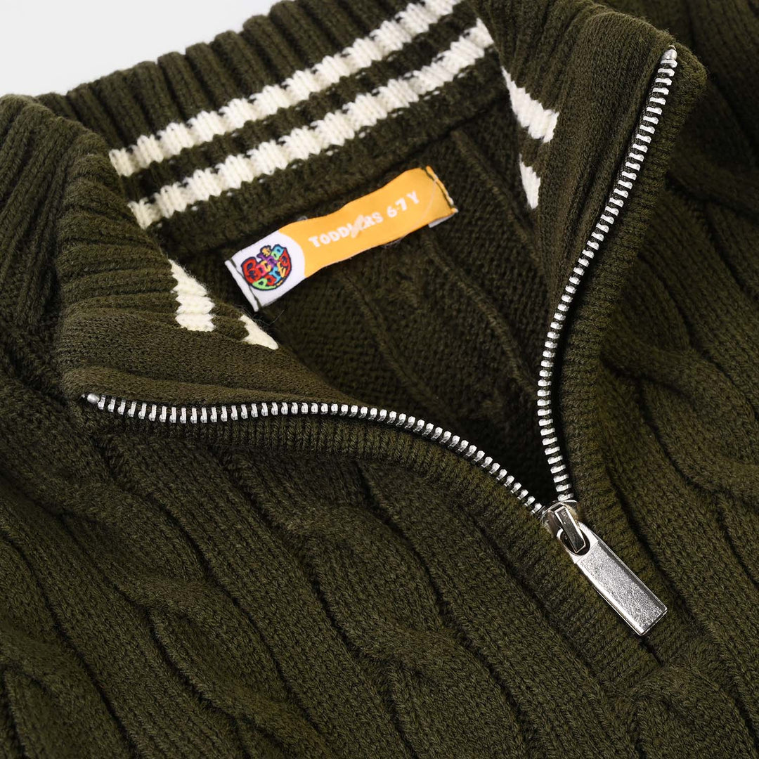 Boys Acrylic Sweater-Twisted-Olive-green