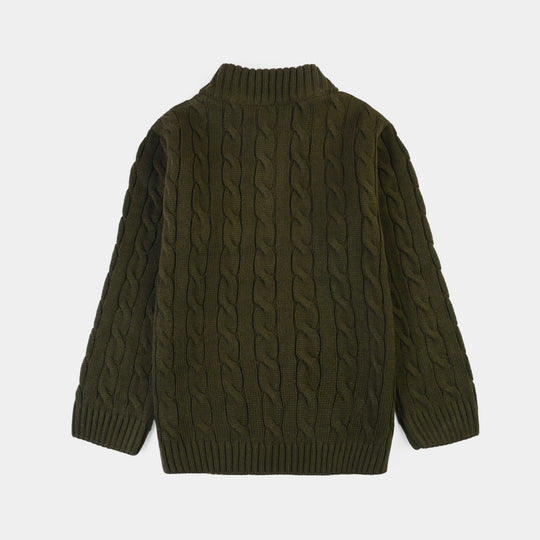 Boys Acrylic Sweater-Twisted-Olive-green