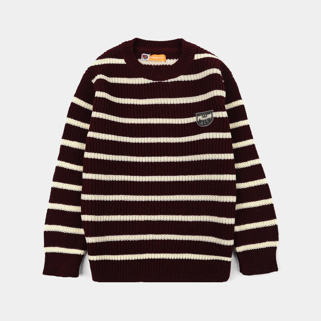 Boys Acrylic Sweater-Go Wild-Maroon.Off.White