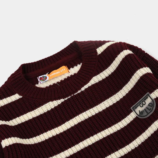 Boys Acrylic Sweater-Go Wild-Maroon.Off.White