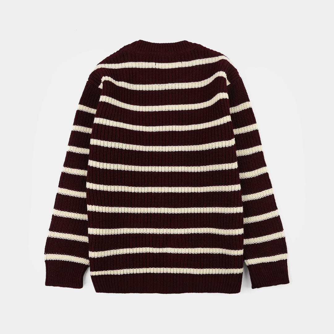 Boys Acrylic Sweater-Go Wild-Maroon.Off.White