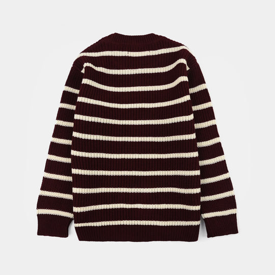 Boys Acrylic Sweater-Go Wild-Maroon.Off.White