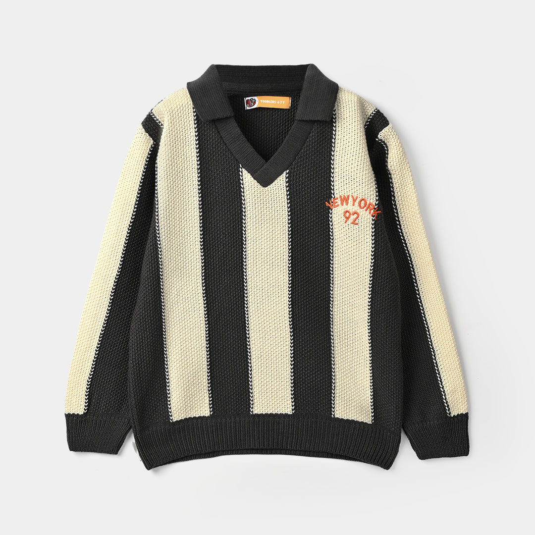 Boys Acrylic Sweater-New York-D.Grey.Off.White