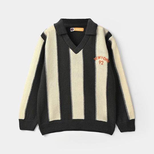 Boys Acrylic Sweater-New York-D.Grey.Off.White
