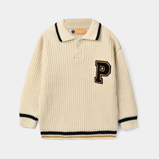 Boys Acrylic Sweater-Letter P-Off.White