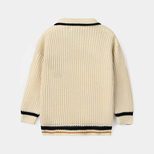 Boys Acrylic Sweater-Letter P-Off.White
