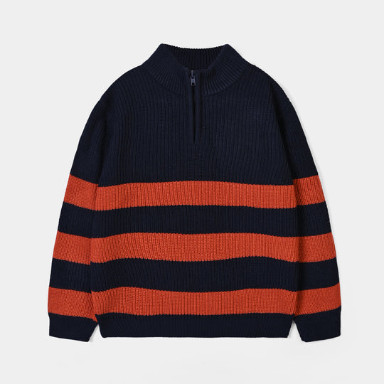 Boys Acrylic Sweater Stripe Mock- Red/Blue