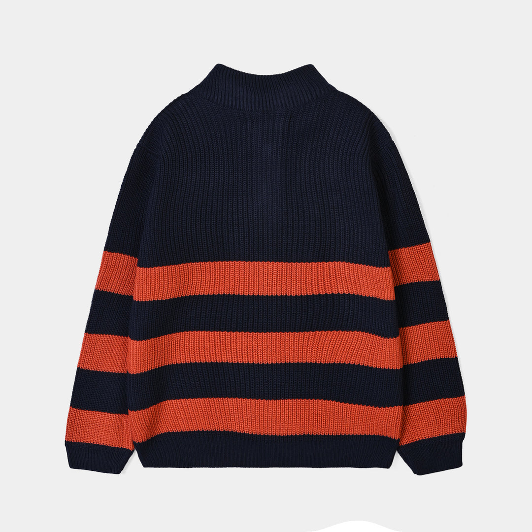 Boys Acrylic Sweater Stripe Mock- Red/Blue