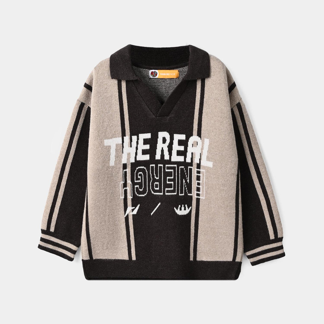 Boys Acrylic Sweater-Real Energy-Grey.Beige