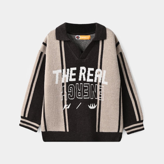 Boys Acrylic Sweater-Real Energy-Grey.Beige