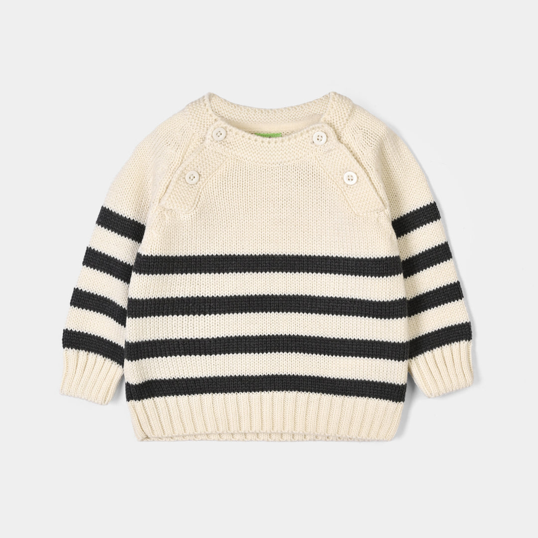 Infant Boys Acrylic Co Ord Set-Cross Stripe- Grey/Off-White