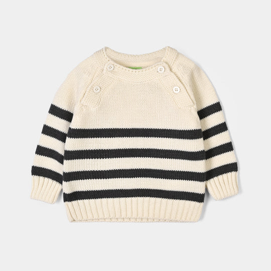 Infant Boys Acrylic Co Ord Set-Cross Stripe- Grey/Off-White