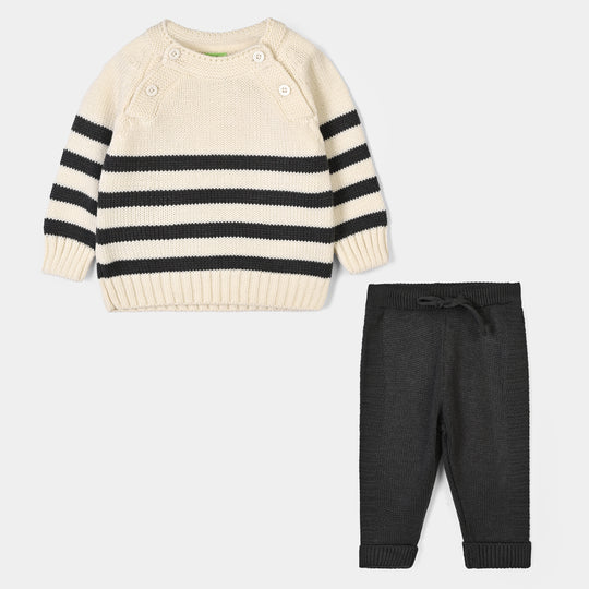 Infant Boys Acrylic Co Ord Set-Cross Stripe- Grey/Off-White