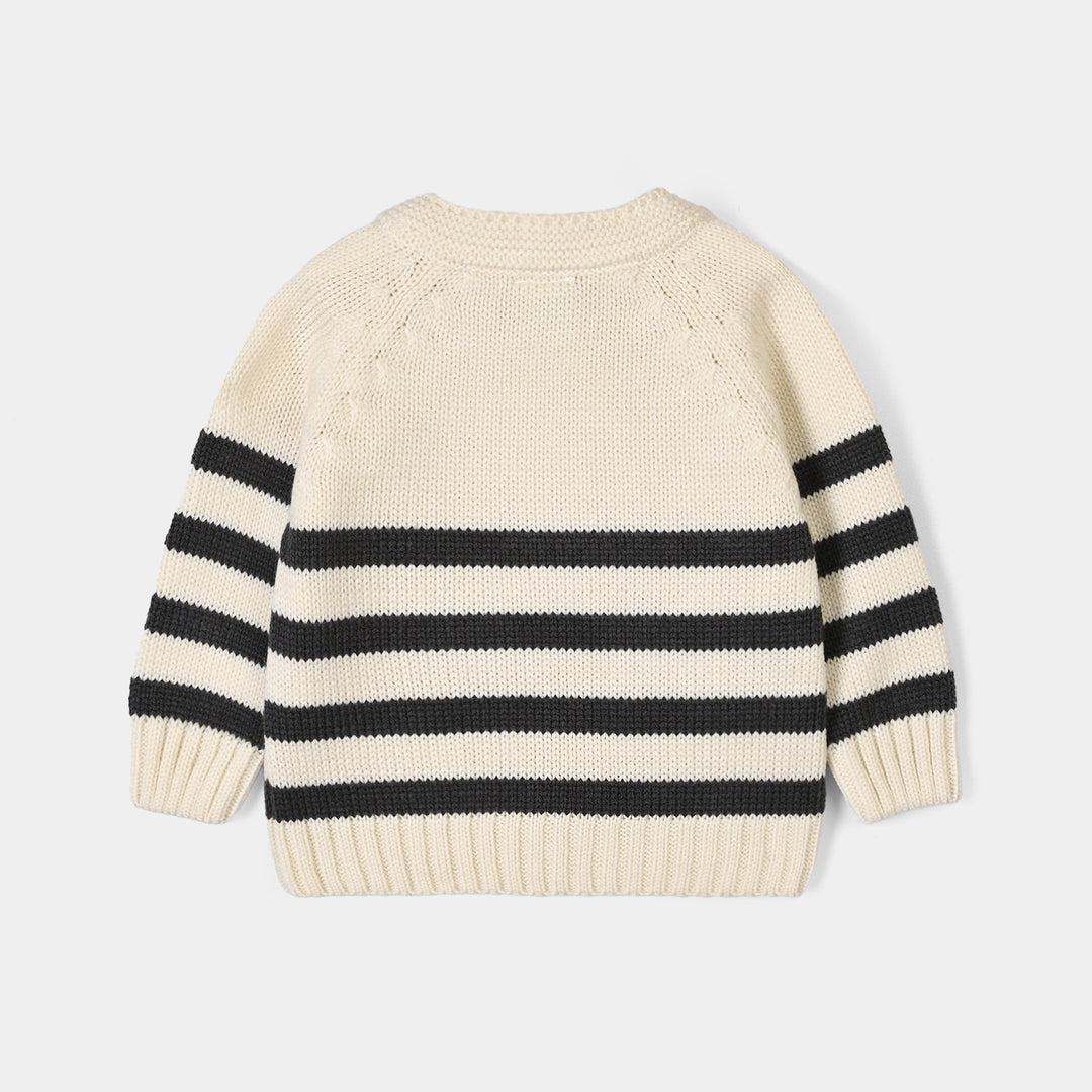 Infant Boys Acrylic Co Ord Set-Cross Stripe- Grey/Off-White