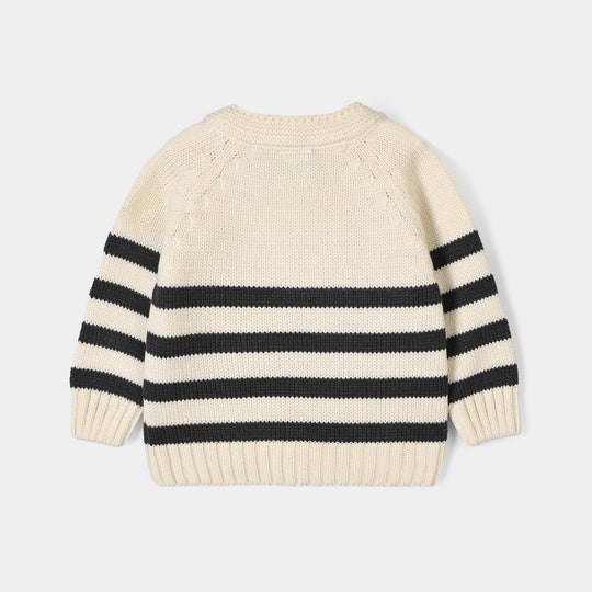 Infant Boys Acrylic Co Ord Set-Cross Stripe- Grey/Off-White
