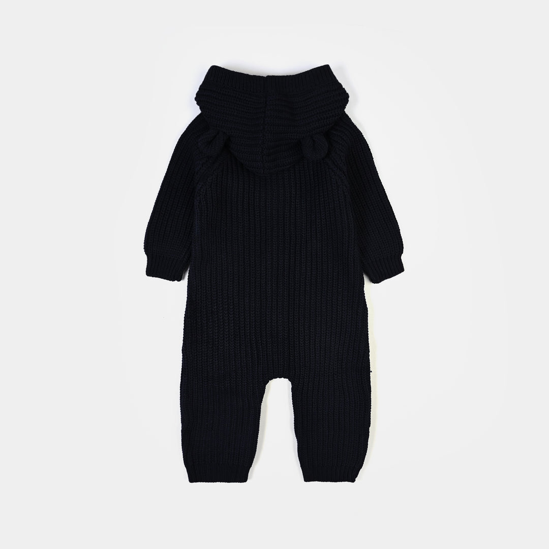 Infant Boys Acrylic Hooded Romper-Roar-NAVY