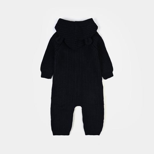 Infant Boys Acrylic Hooded Romper-Roar-NAVY